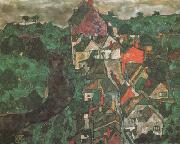 Egon Schiele Krumau Landscape (Town and River) (mk12) oil painting on canvas